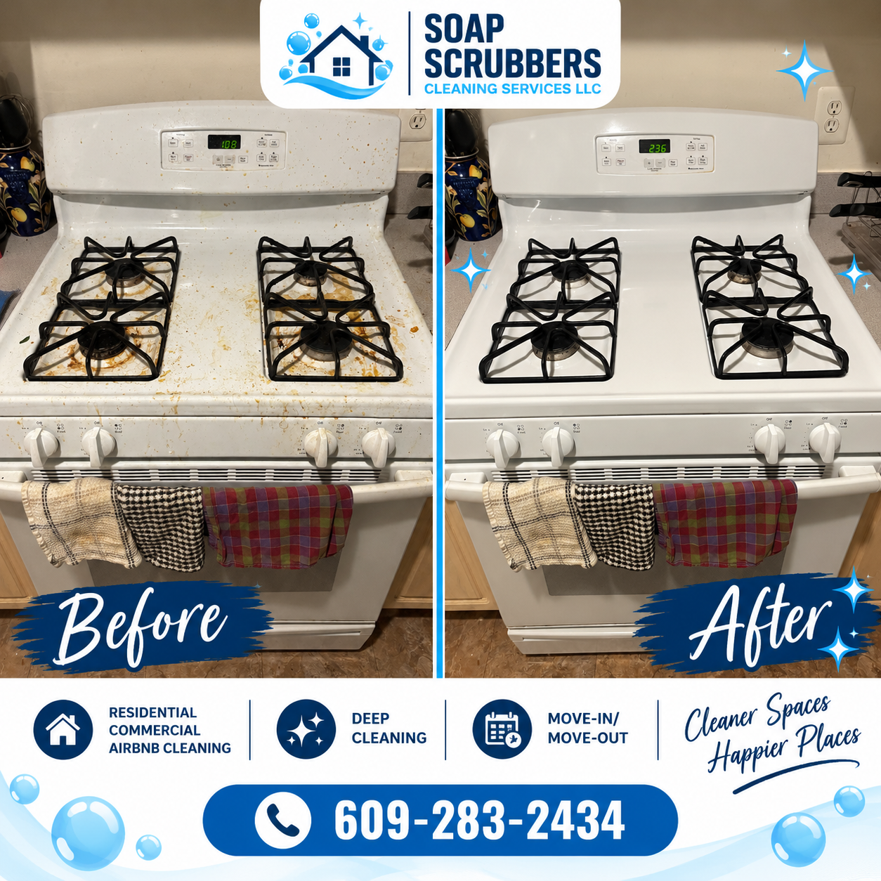Before and after stove deep cleaning by Soap Scrubbers Cleaning Services